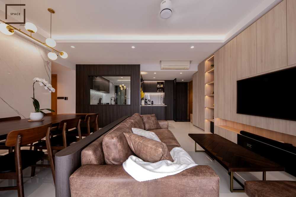 Contemporary Living Room with TV Console and Feature Wall