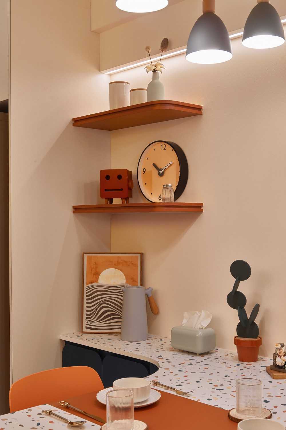 Eclectic Dining Room with Drop Light and Dining Table