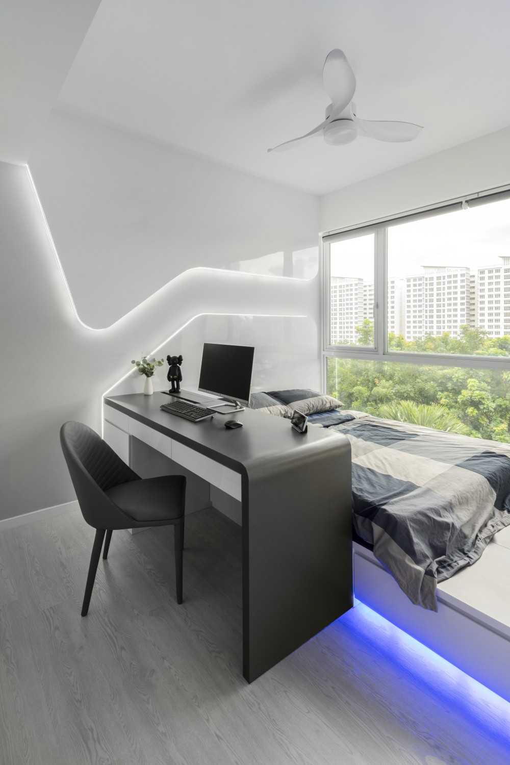 Modern Bedroom with Platform Bed and Cove Lighting