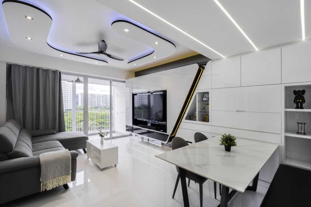 Modern Living Room with TV Console and Cove Lighting