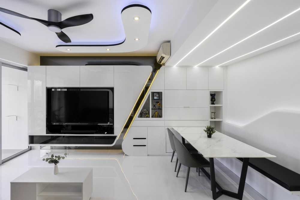 Modern Living Room with TV Console and Cove Lighting