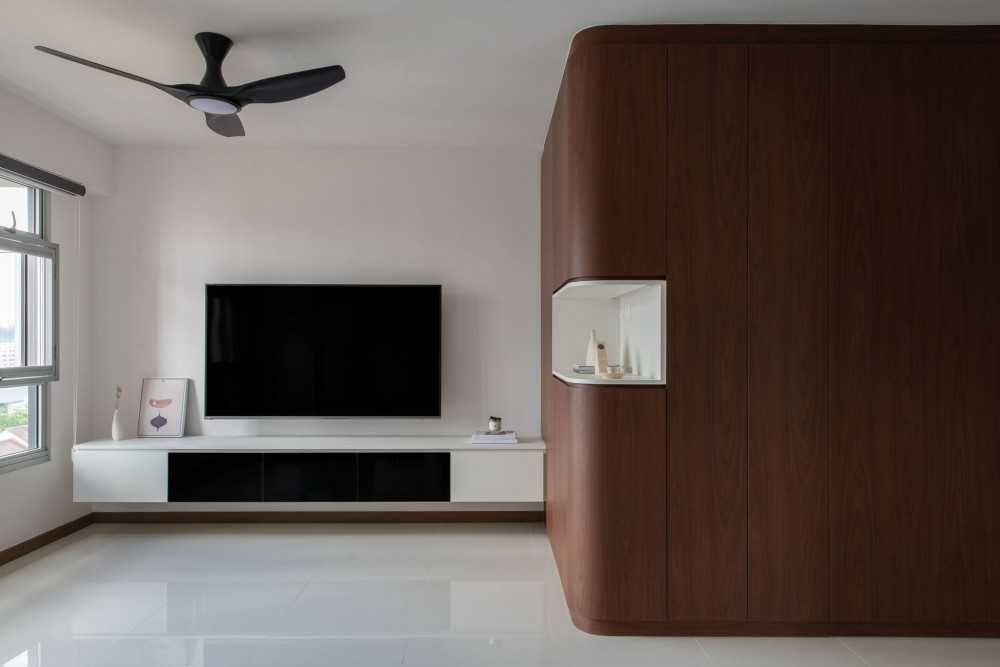 Contemporary Living Room with TV Console and Paintings
