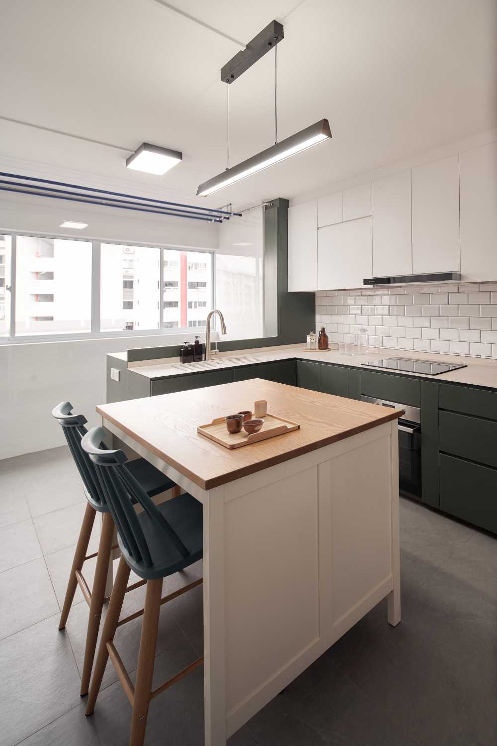 Asian Kitchen with Kitchen Island and Kitchen Cabinets