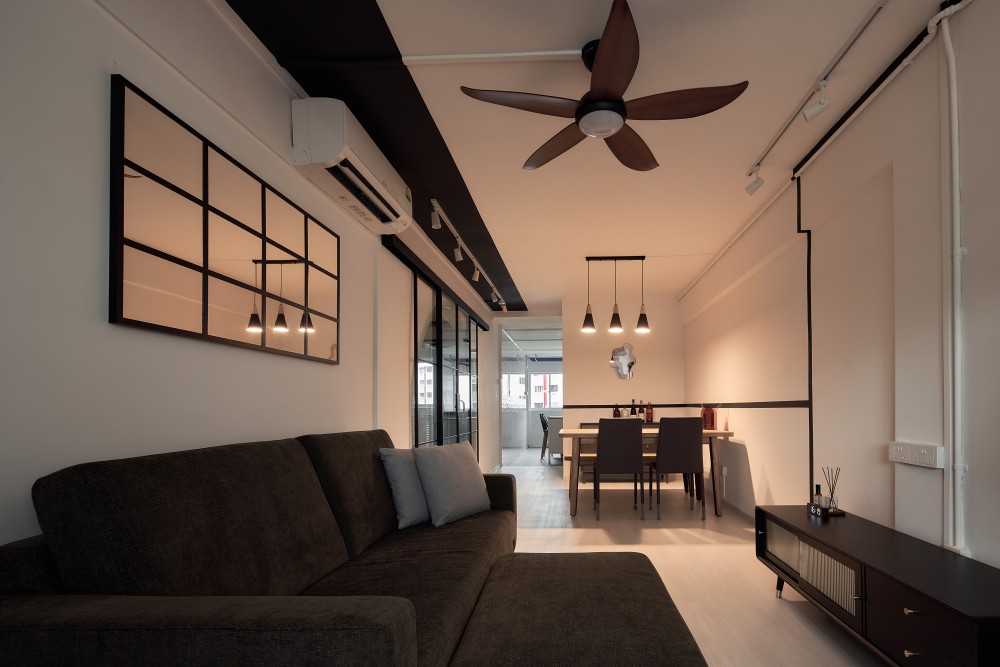 Asian Living Room with TV Console and Mirror
