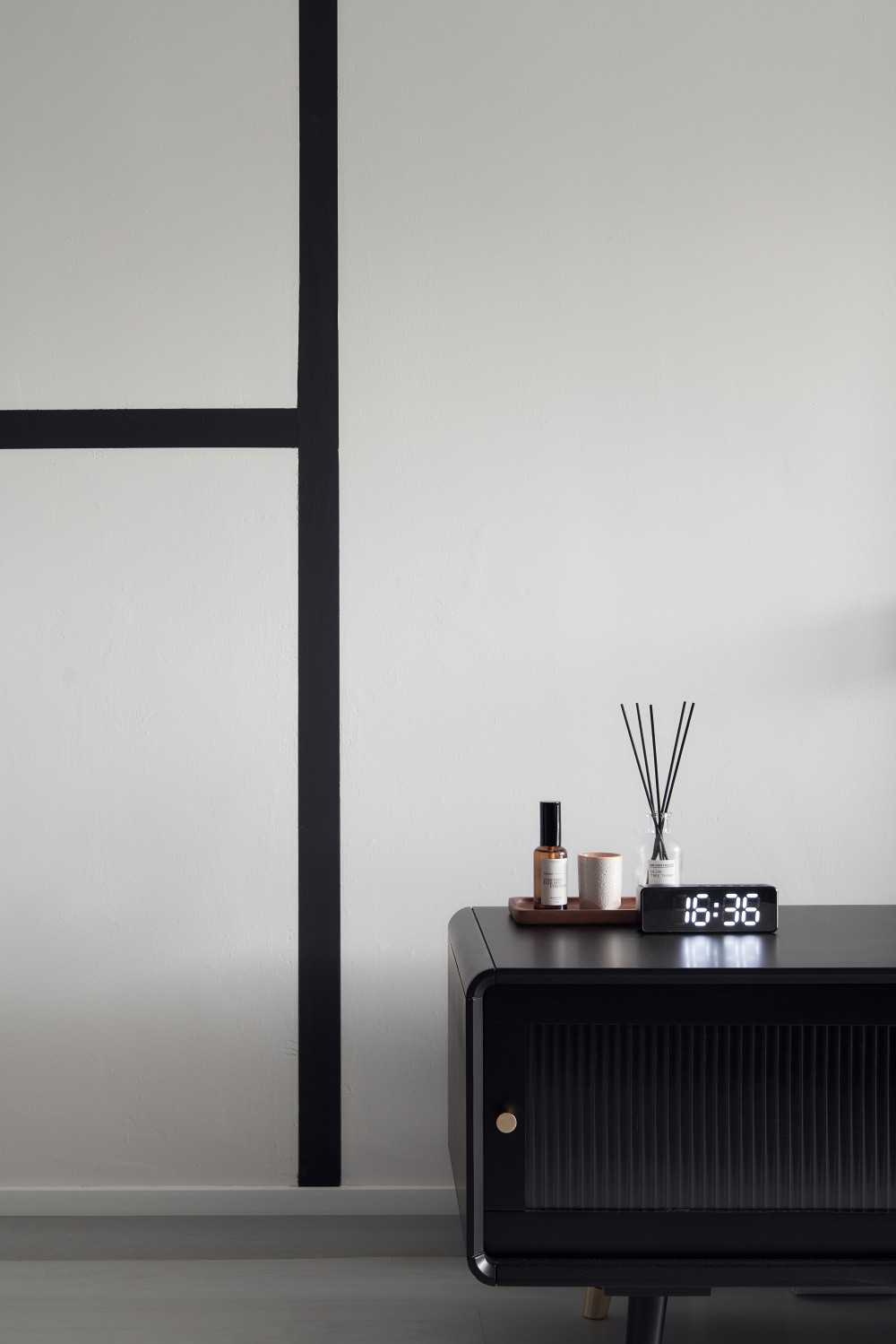 Asian Living Room with TV Console and Feature Wall
