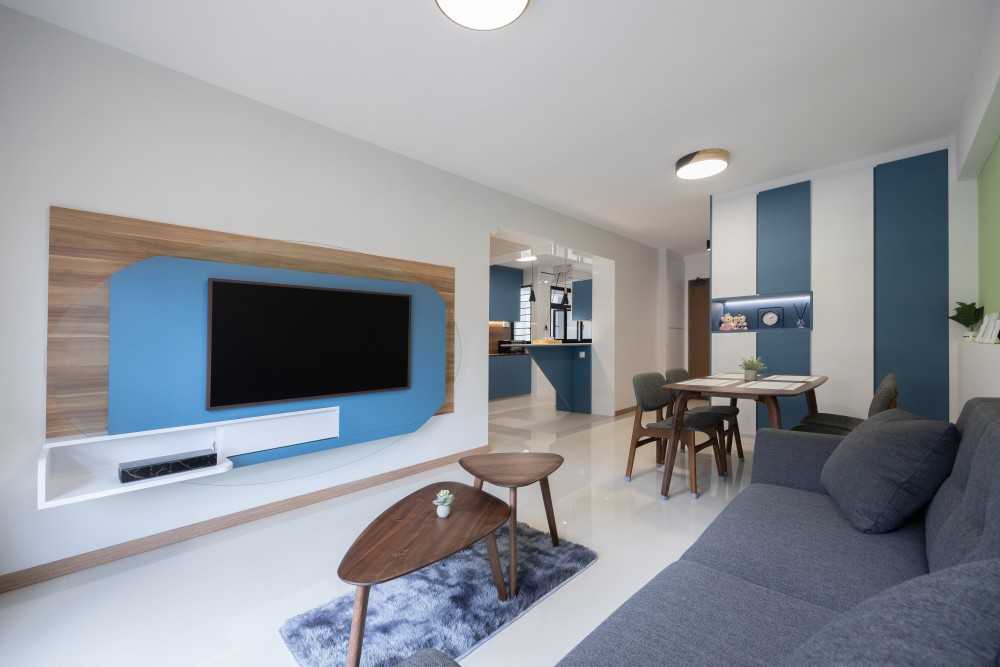 Modern Living Room with Feature Wall and Display Cabinets