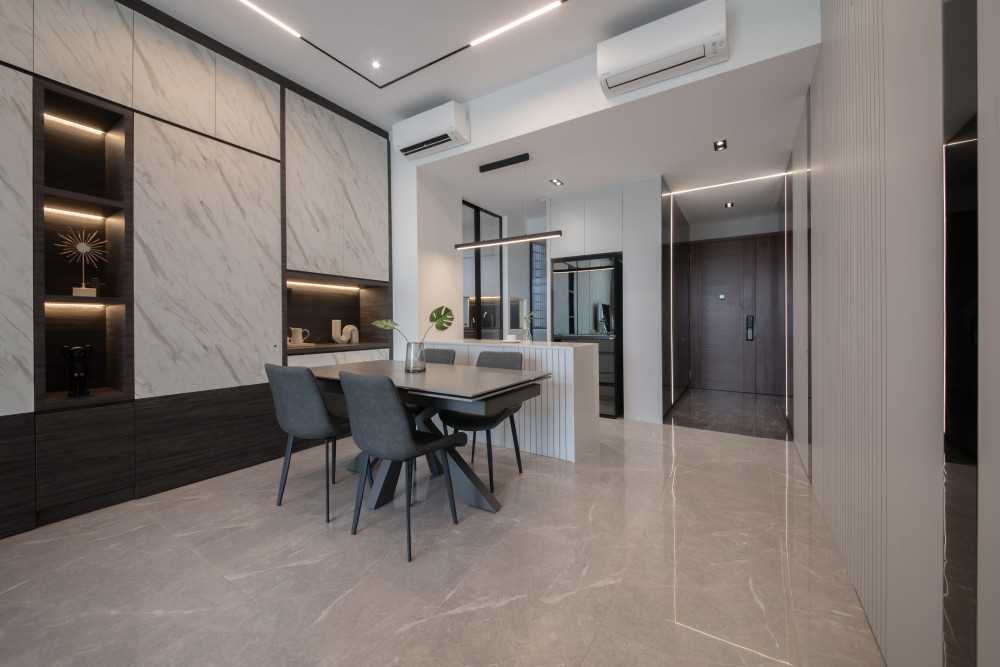 Modern Dining Room with Dining Table and Storage Cabinets