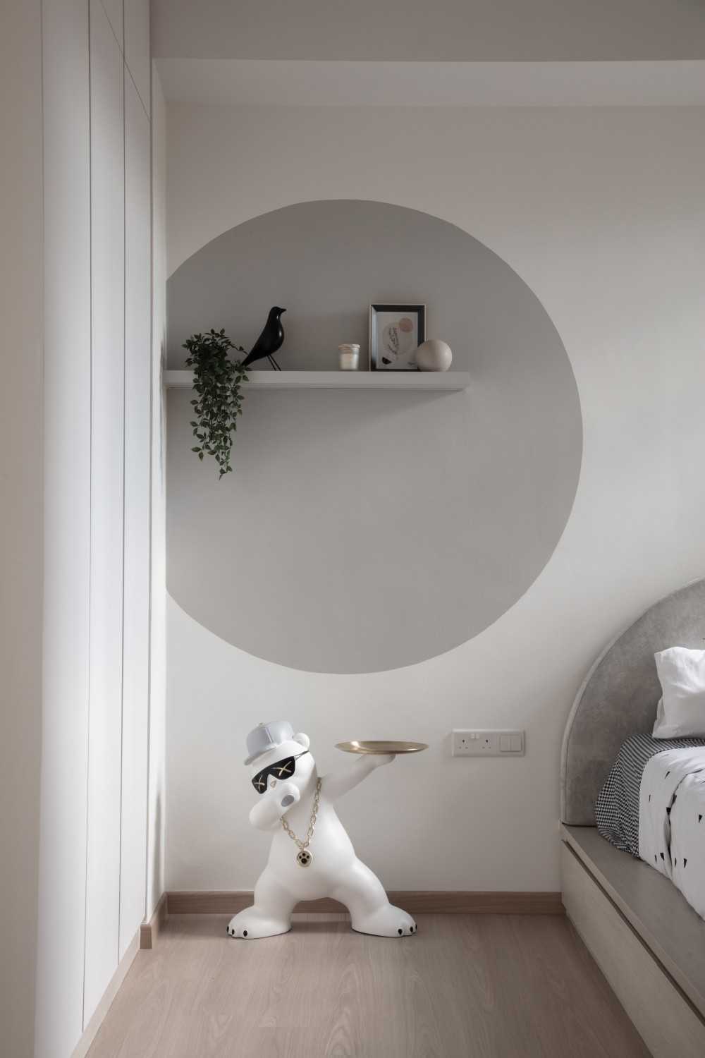 Modern Bedroom with Platform Bed and Display Cabinets