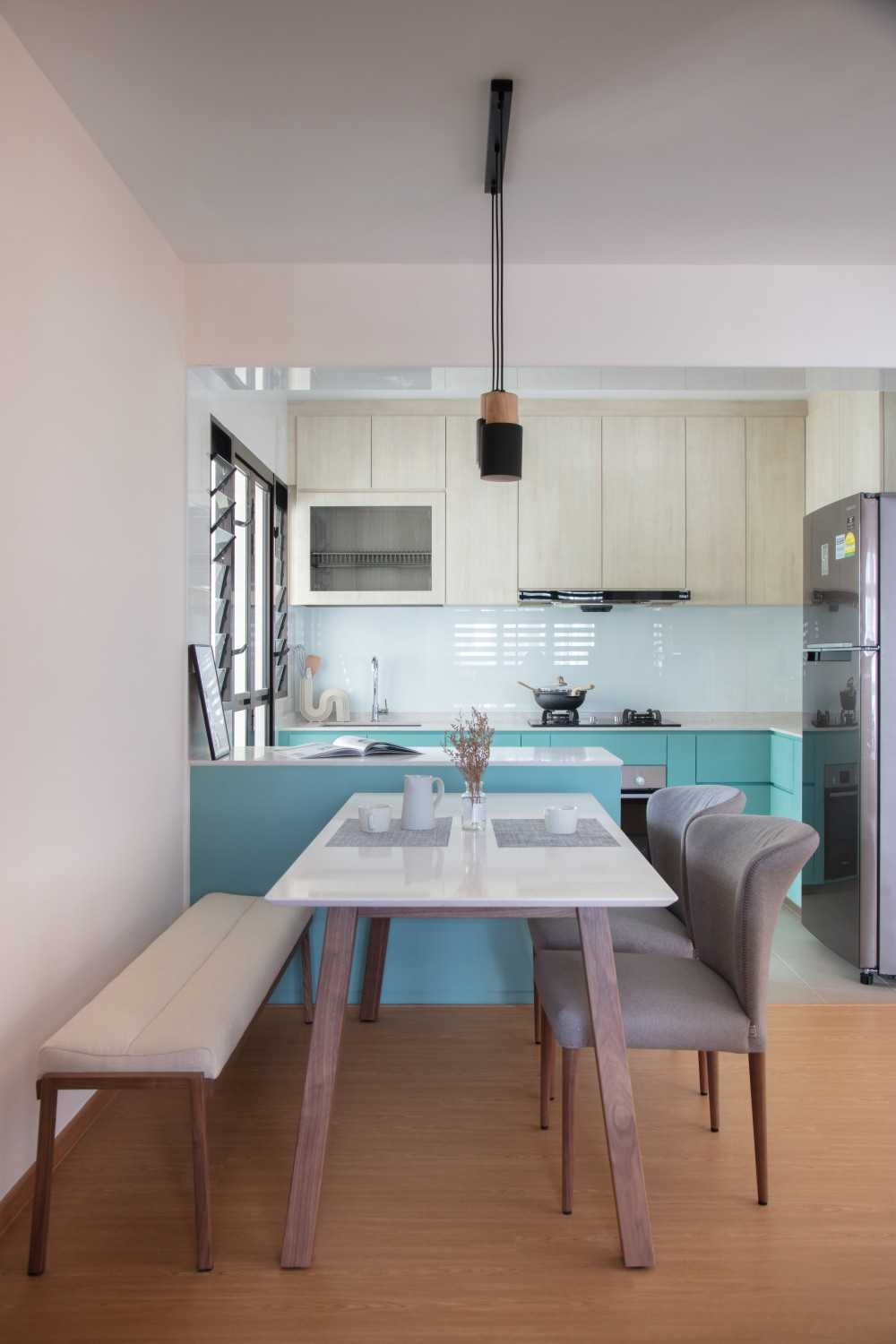Scandinavian Kitchen with Countertop and Kitchen Cabinets