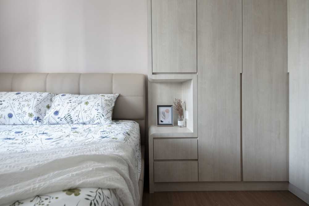 Scandinavian Bedroom with Wardrobe and Bedside Table