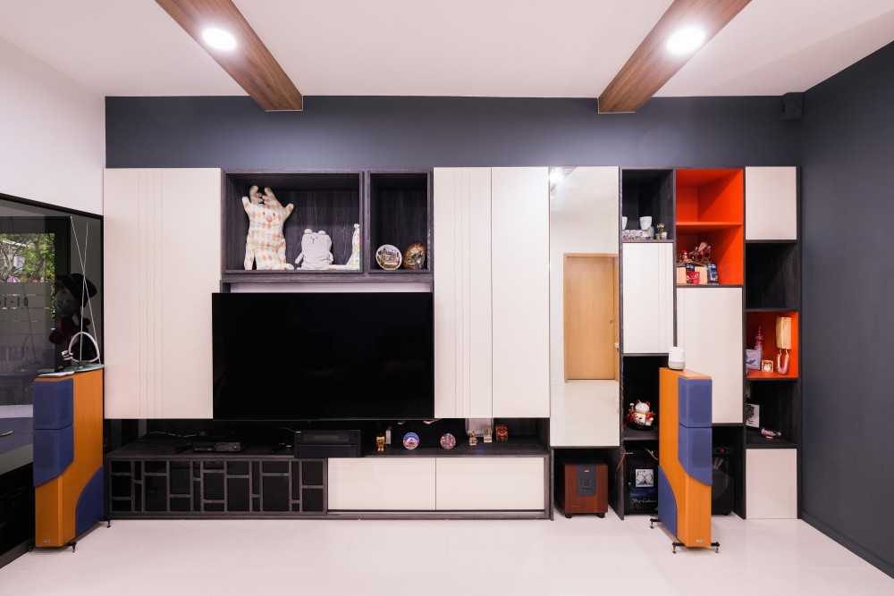 Country Living Room with TV Console and Storage Cabinets