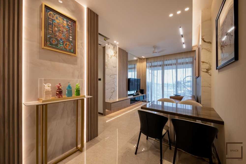 Modern Living Room with Homogeneous Tiles and TV Console