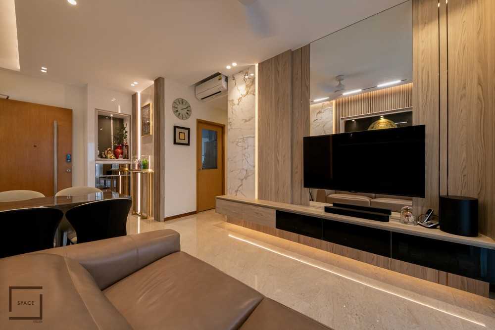 Modern Living Room with Homogeneous Tiles and TV Console