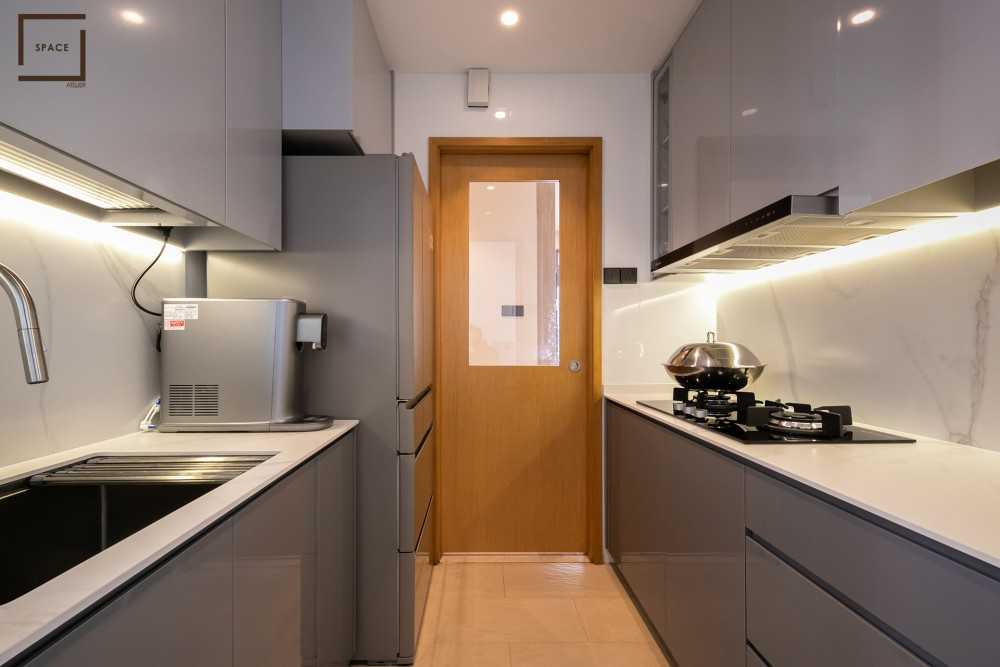 Modern Kitchen with Kitchen Accessories and Refrigerator