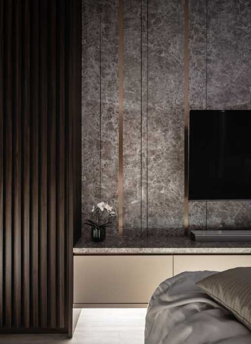 Modern Living Room with Herringbone Tiling and TV Console