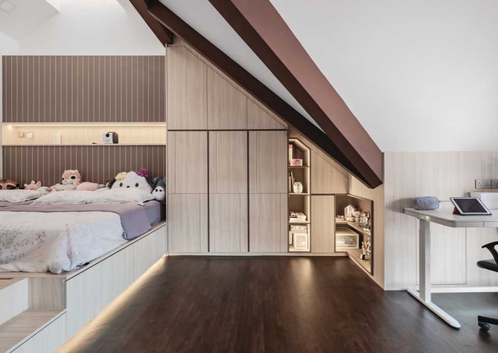 Modern Bedroom with Bookshelf and Platform Bed