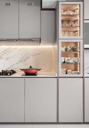 Modern Kitchen with Countertop and Homogeneous Tiles