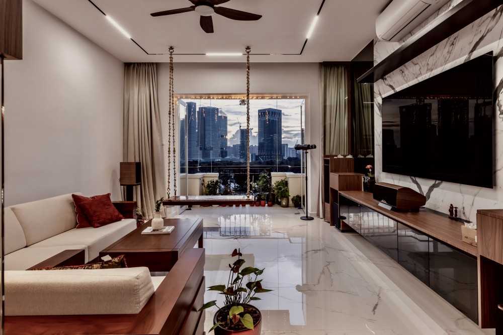 Modern Living Room with TV Console and Feature Wall