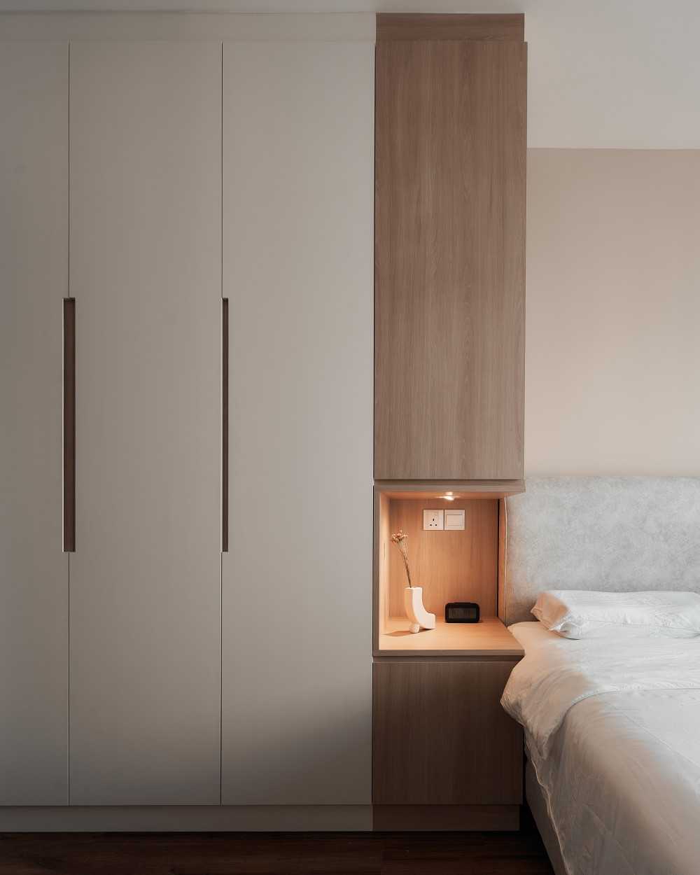 Scandinavian Bedroom with Wardrobe and Bedside Table