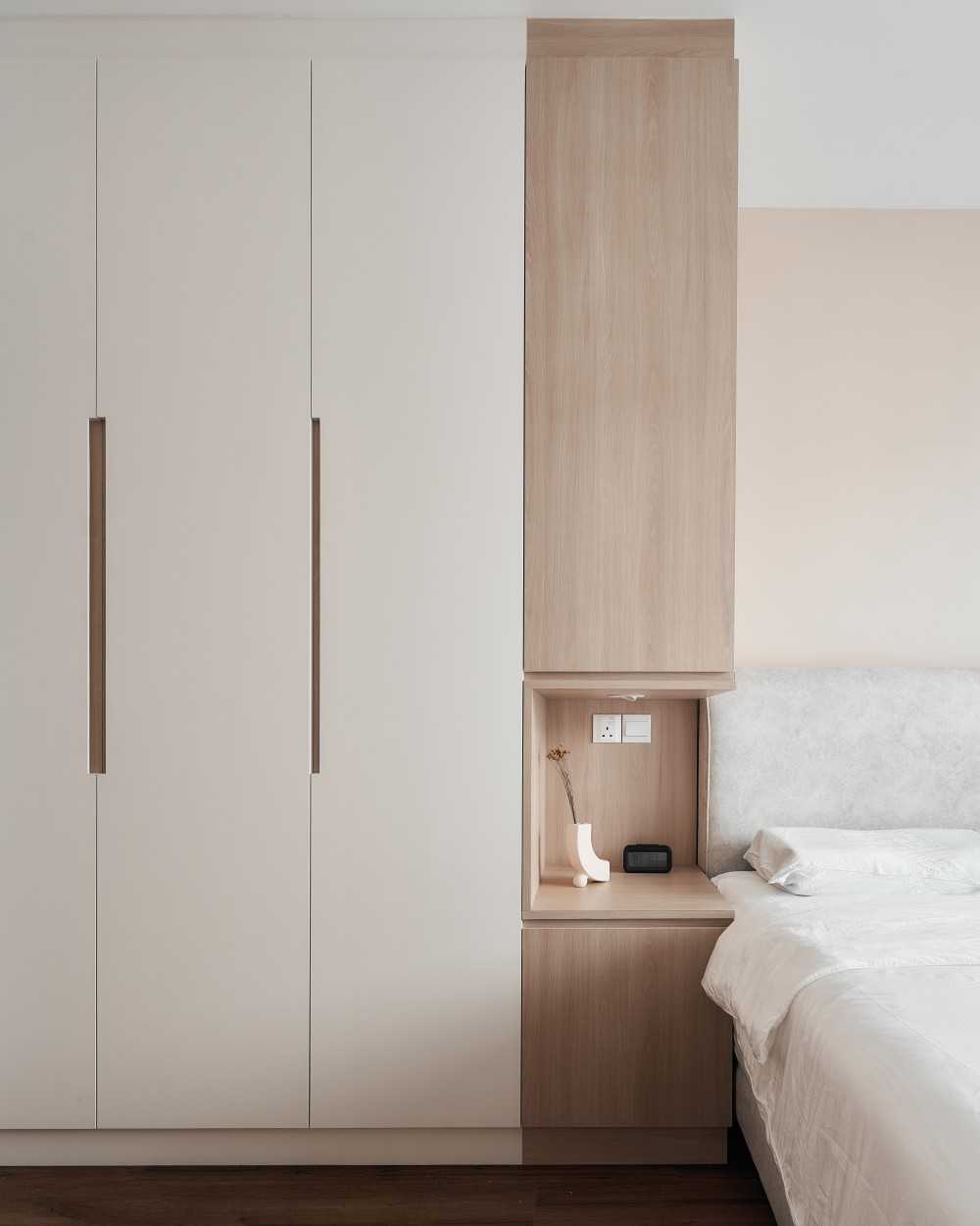Scandinavian Bedroom with Wardrobe and Bedside Table