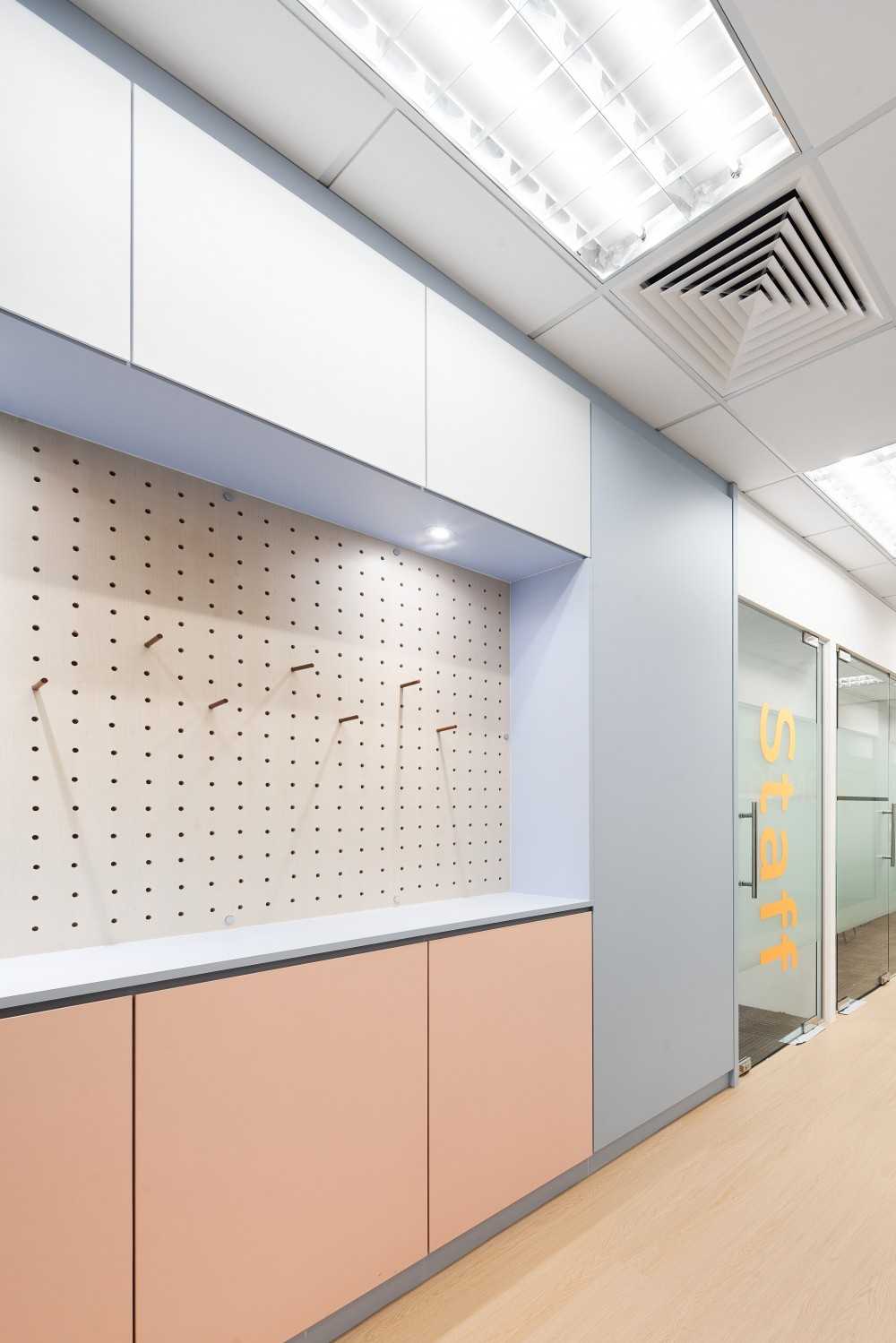 Scandinavian Office with Storage Cabinets and Open Storage