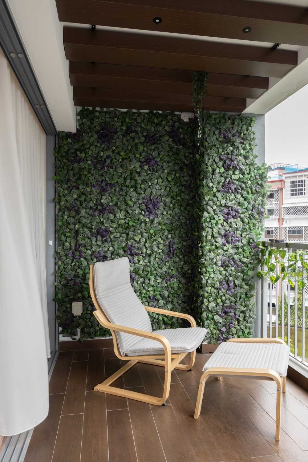 Scandinavian Balcony with Feature Wall and Outdoor Chairs