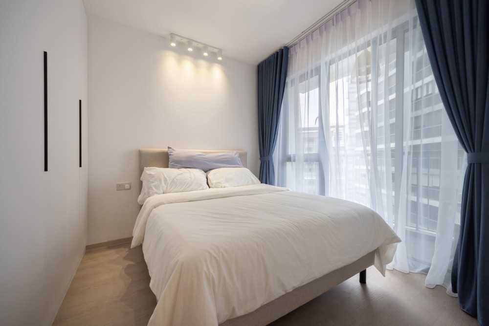 Scandinavian Bedroom with Wardrobe and Curtain