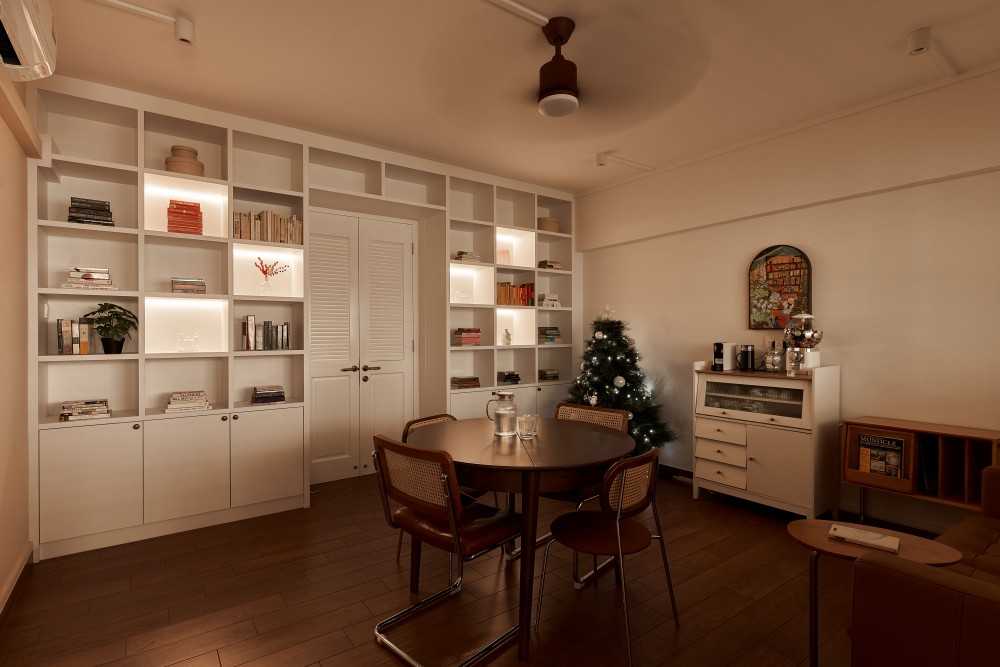 Scandinavian Living Room with Dining Table and Storage Cabinets