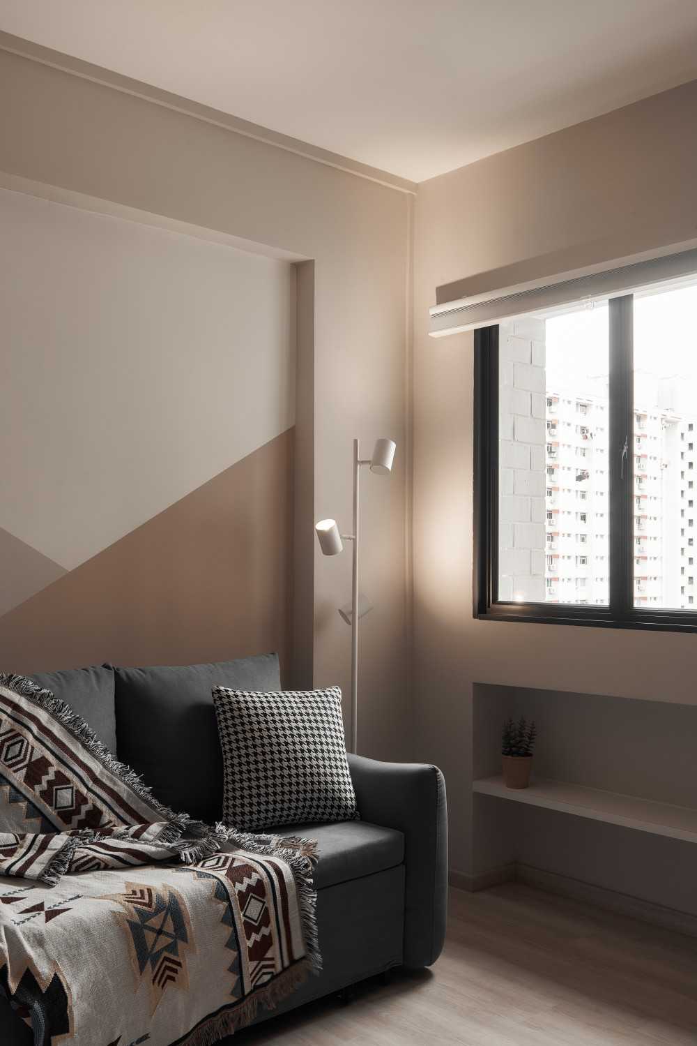 Scandinavian Bedroom with Feature Wall and Display Cabinets