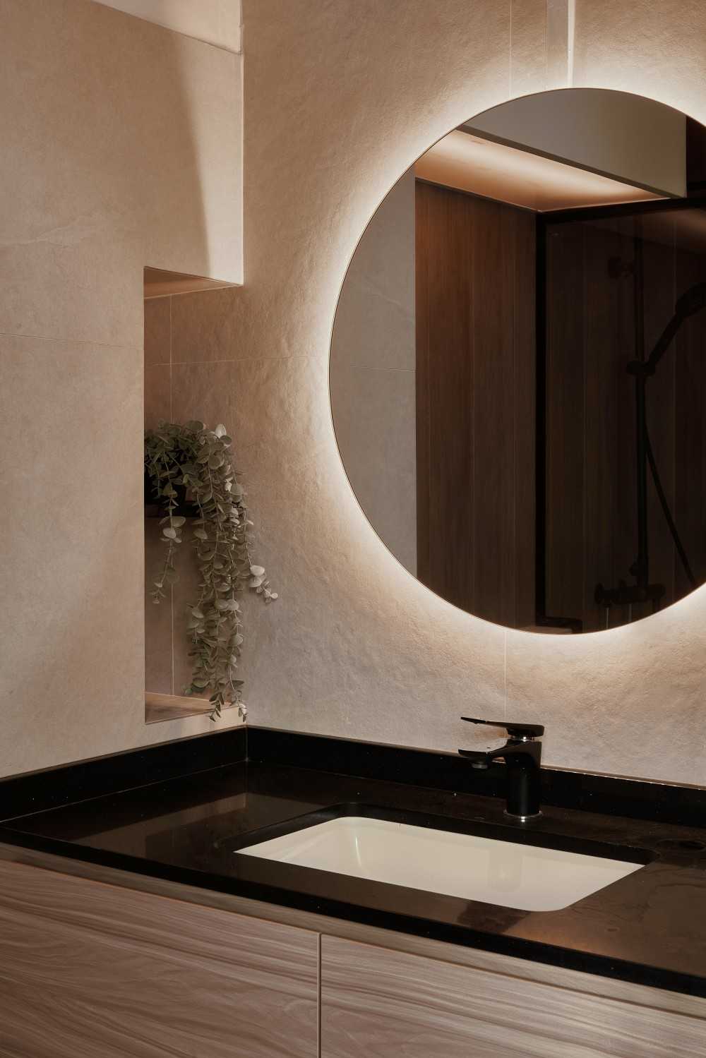 Scandinavian Bathroom with Mirror and Storage Cabinets