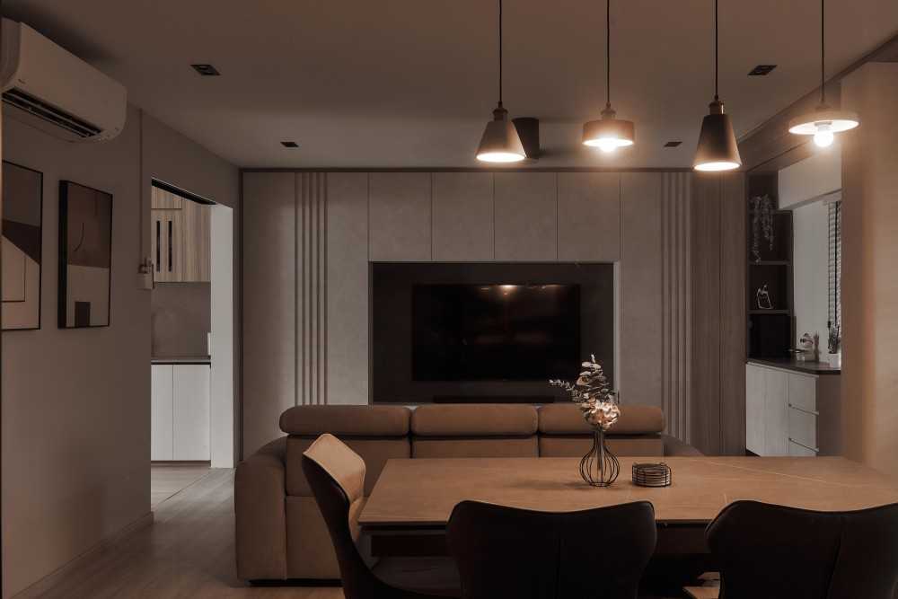 Scandinavian Dining Room with Drop Light and Dining Table