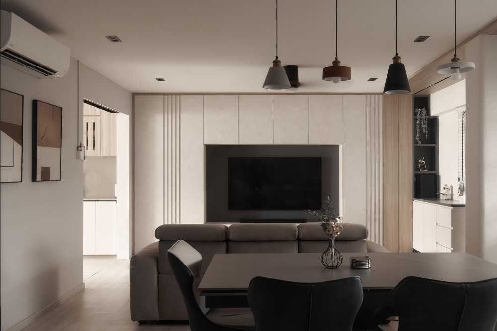 Scandinavian Dining Room with Drop Light and Dining Table