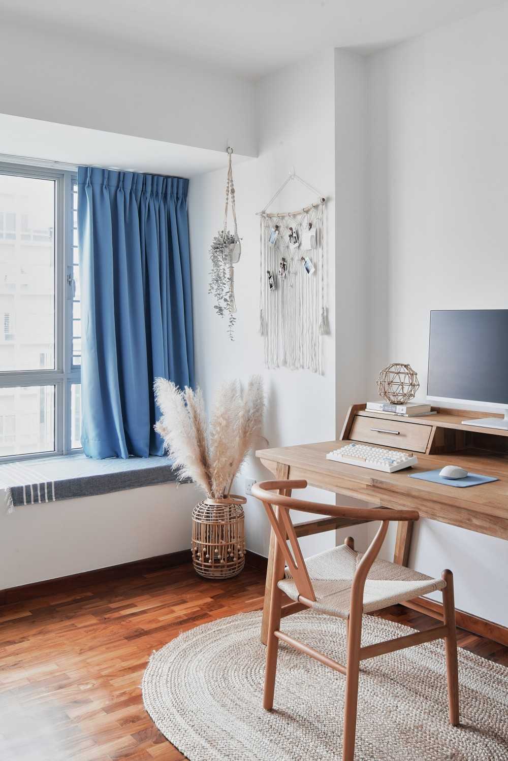 Scandinavian Study with Bay Window and Desk