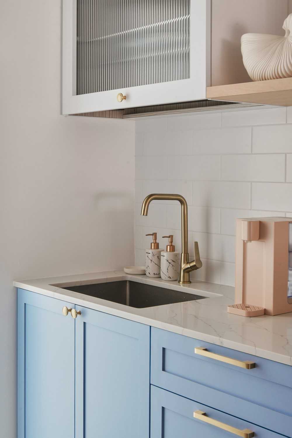 Scandinavian Kitchen with Countertop and Kitchen Backsplash