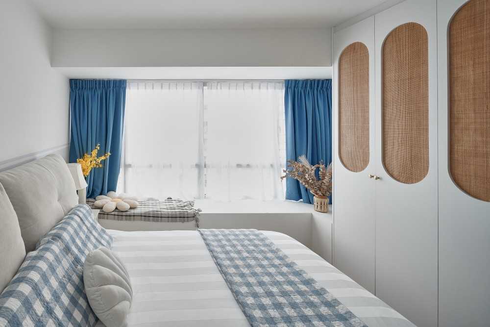 Scandinavian Bedroom with Bay Window and Wardrobe