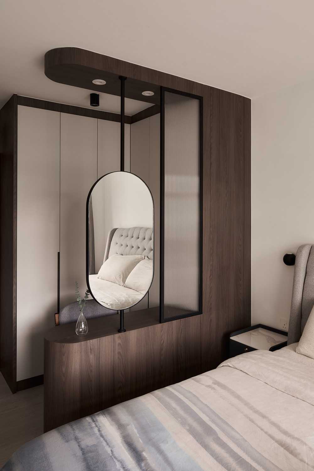 Scandinavian Bedroom with Mirror and Wardrobe
