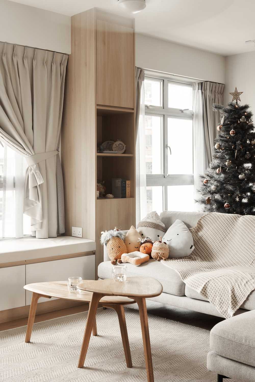 Scandinavian Living Room with Storage Cabinets and Display Cabinets