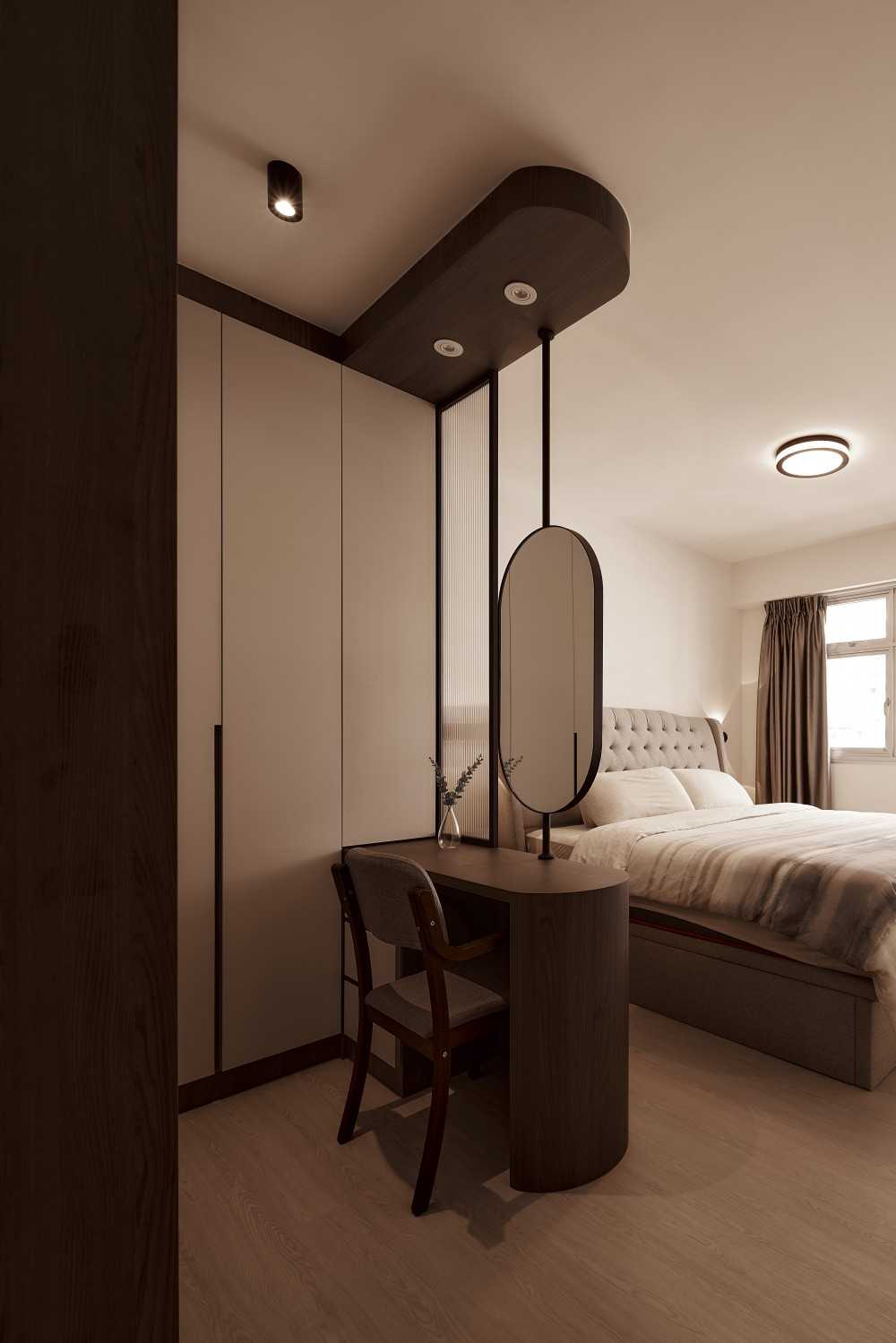 Scandinavian Bedroom with Mirror and Wardrobe