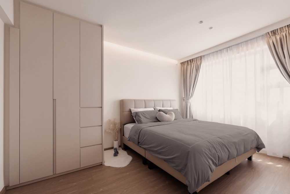 Minimalist Bedroom with Wardrobe and Curtain