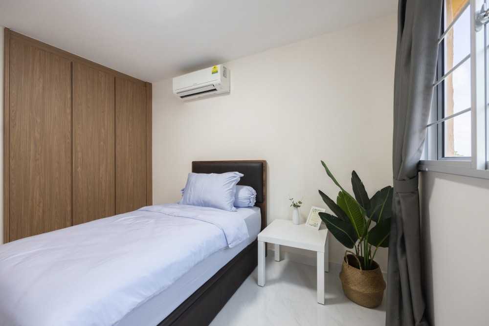 Contemporary Bedroom with Wardrobe and Curtain