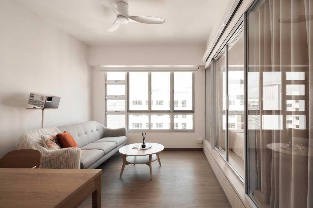 Minimalist Living Room with Doors and Sliding Door