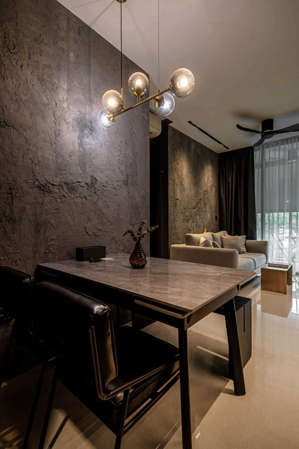 Contemporary Dining Room with Drop Light and Dining Table