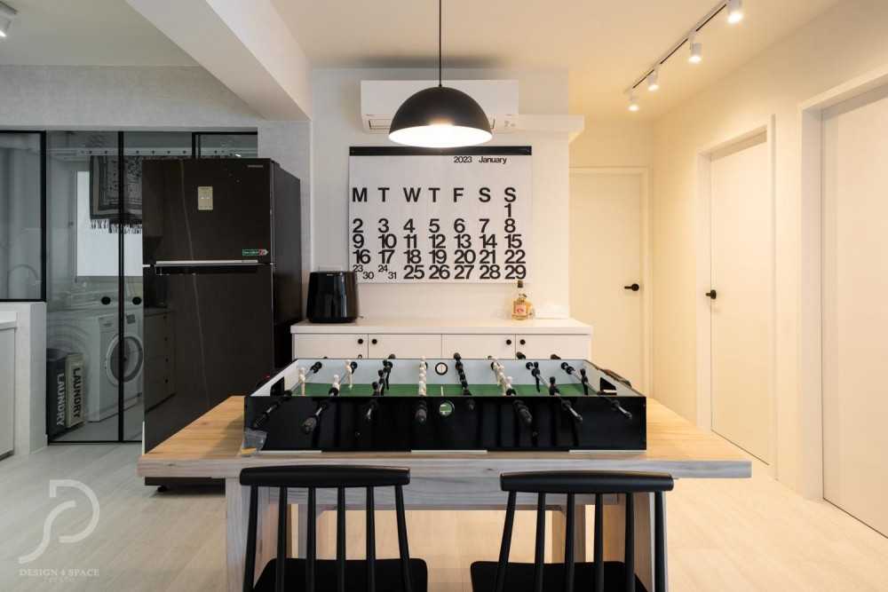 Minimalist Dining Room with Ceiling Light and Dining Table