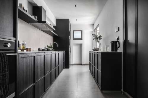 Minimalist Kitchen with Countertop and Kitchen Cabinets