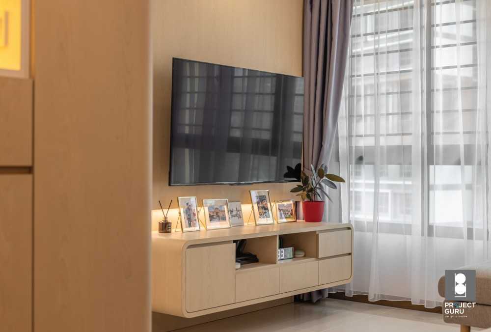 Modern Living Room with TV Console and Houseplants