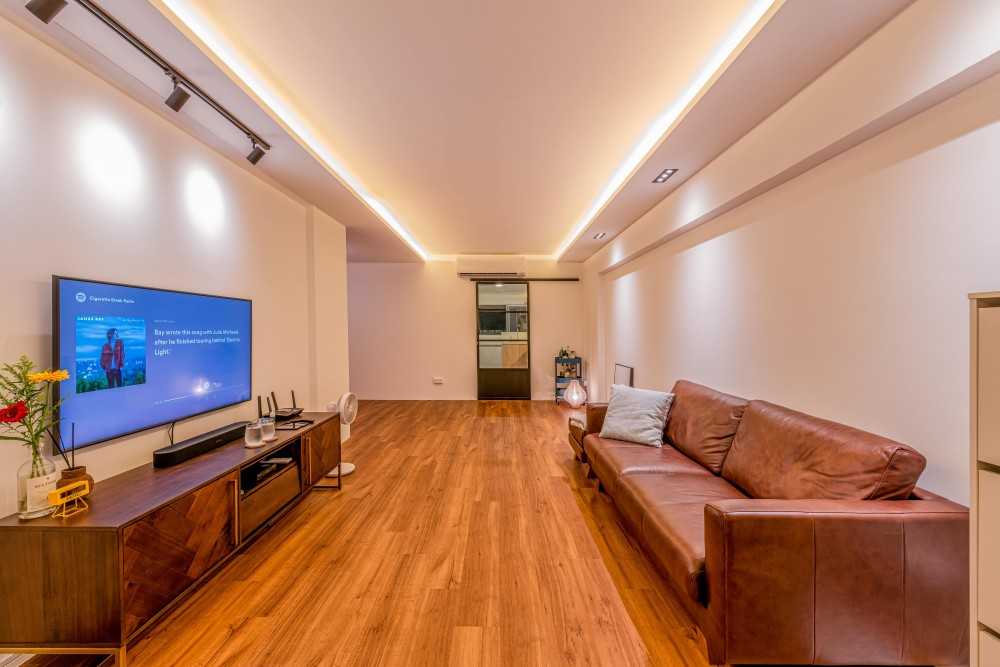 Contemporary Living Room with TV Console and Ceiling Light