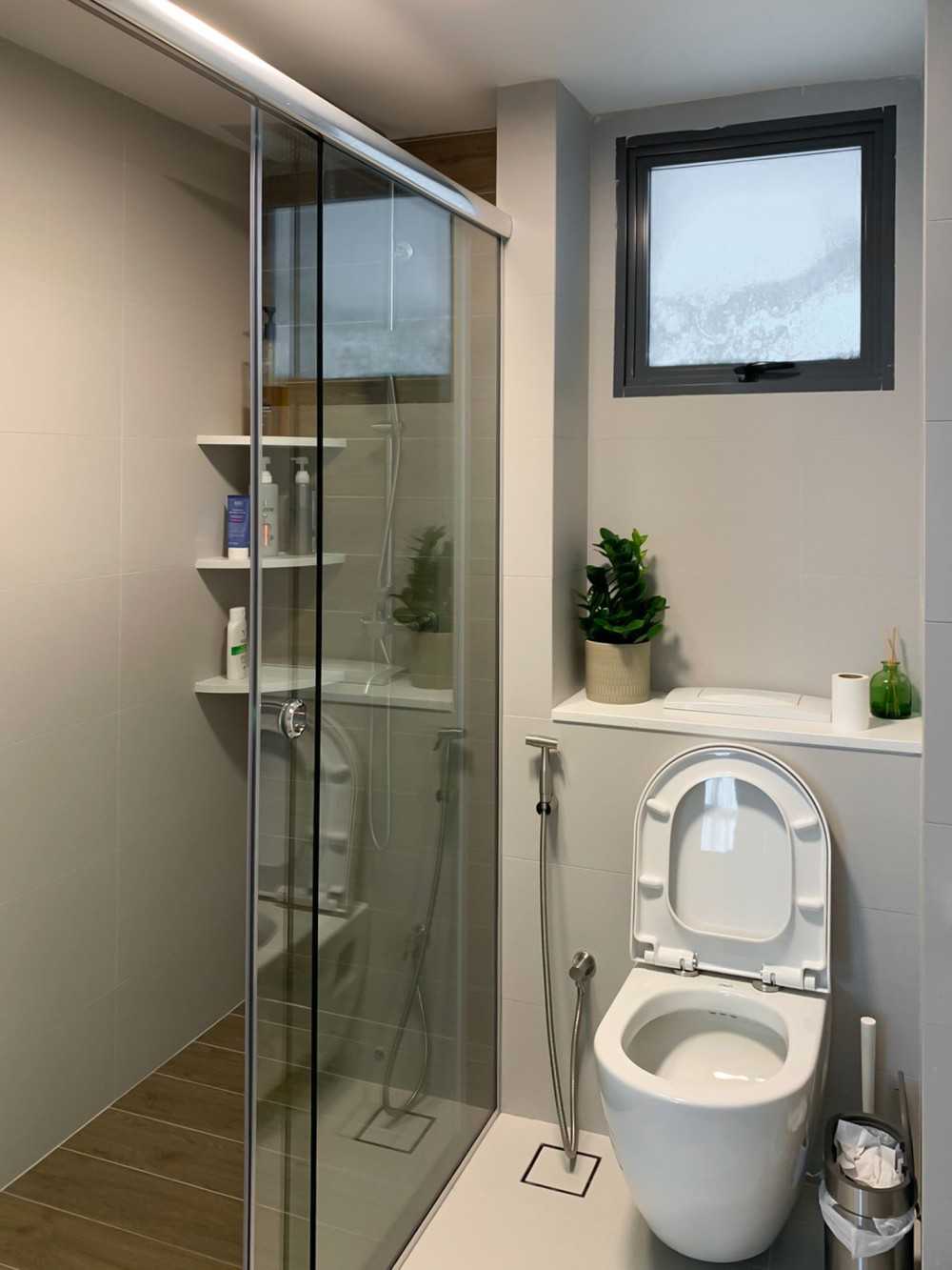 Scandinavian Bathroom with Feature Wall and Shower Screen