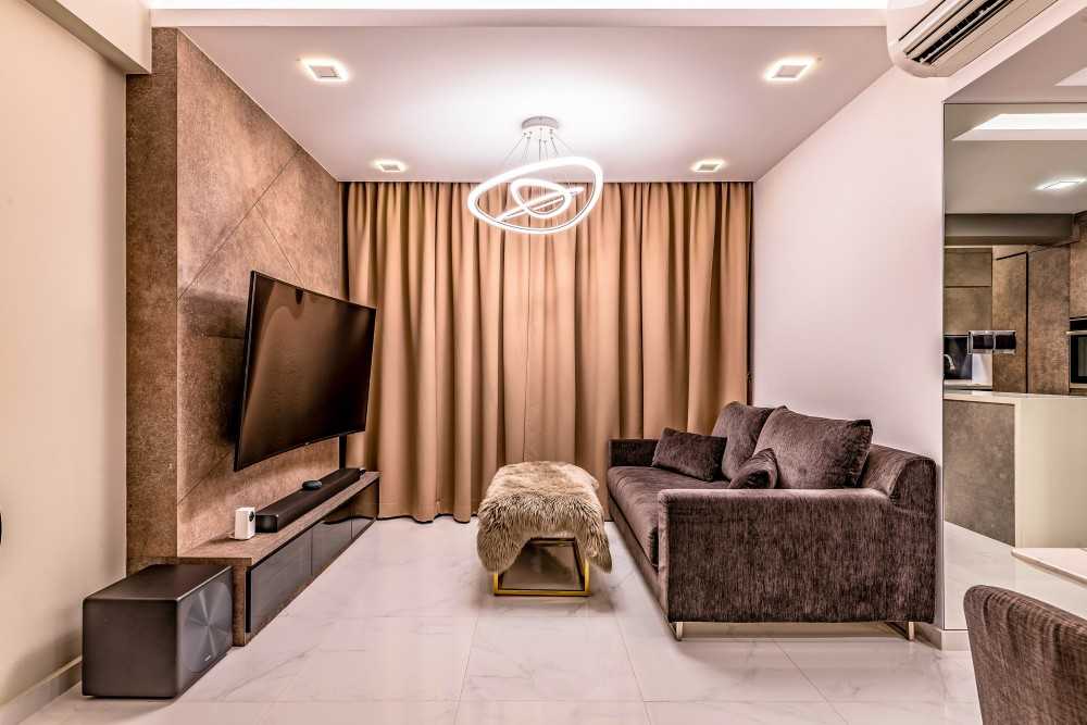 Modern Living Room with TV Console and Ceiling Light