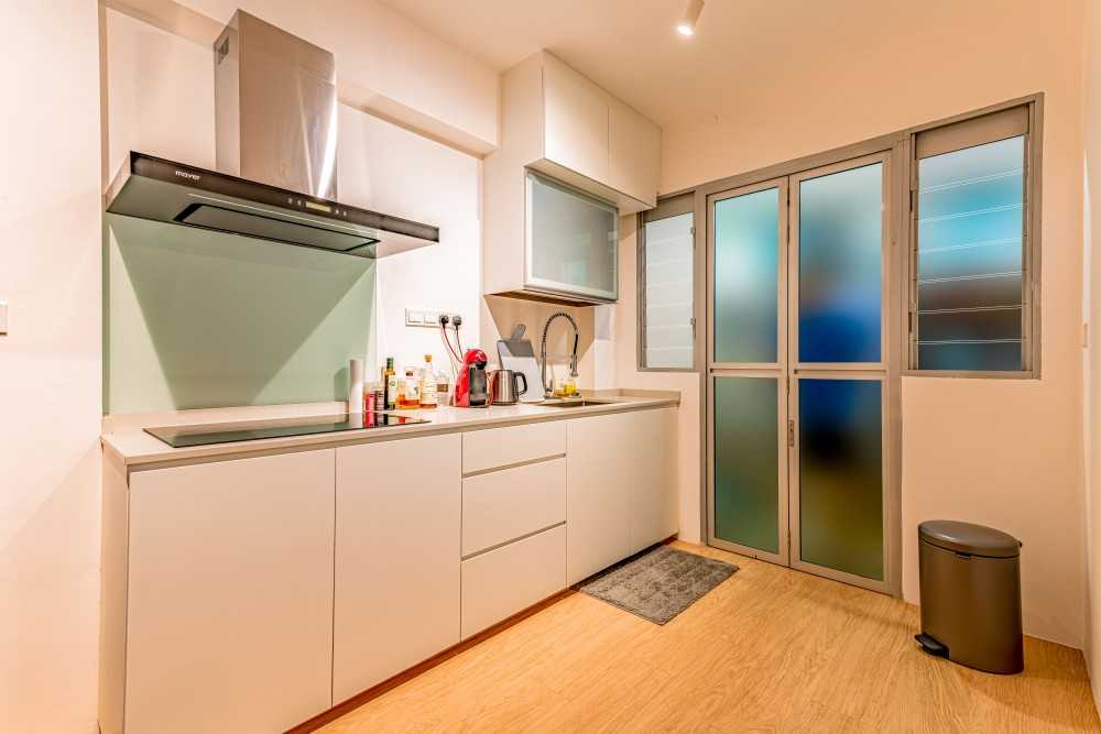 Scandinavian Kitchen with Countertop and Kitchen Window