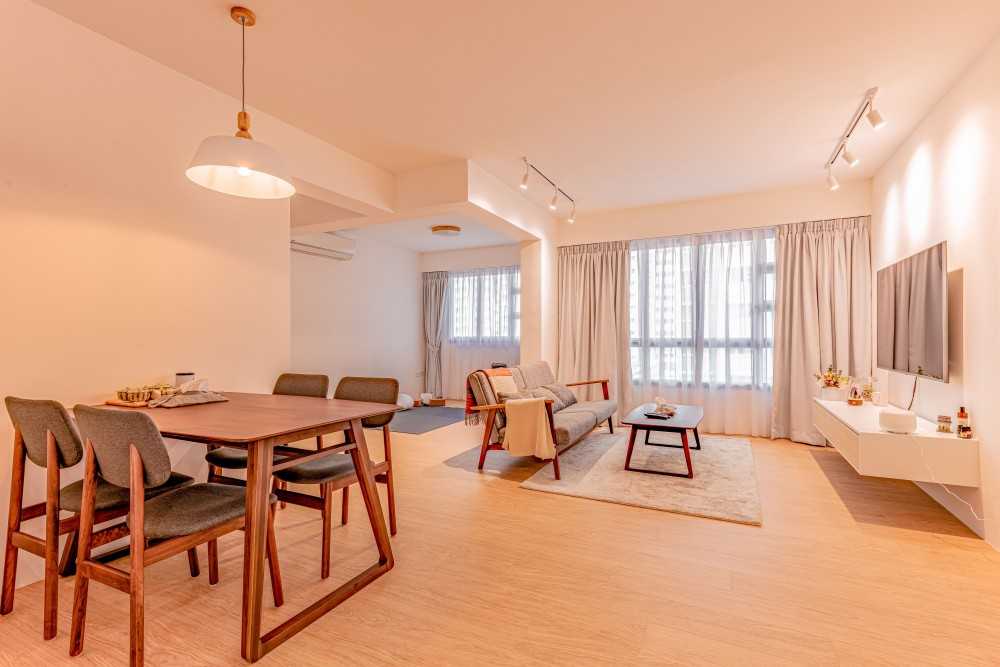 Scandinavian Living Room with TV Console and Drop Light